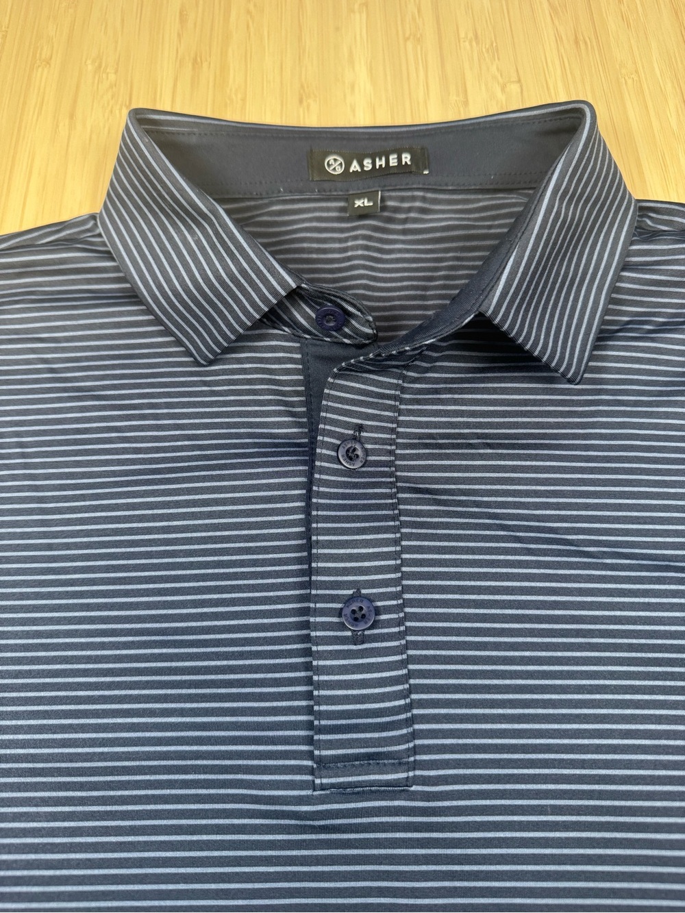 Asher Men’s Golf Traverse Striped Navy Performance Polo